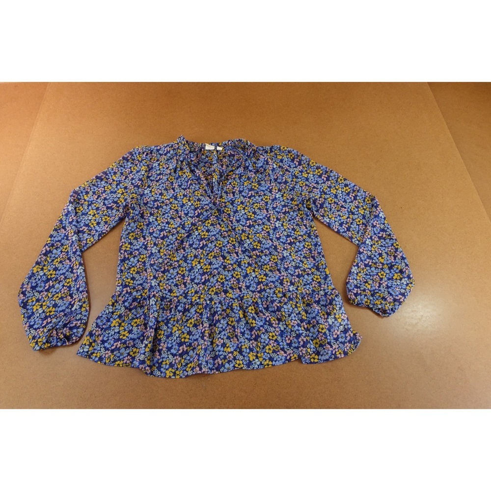 Gap Womens Size XS Blue Floral‎ Print Long Sleeve Peplum Top